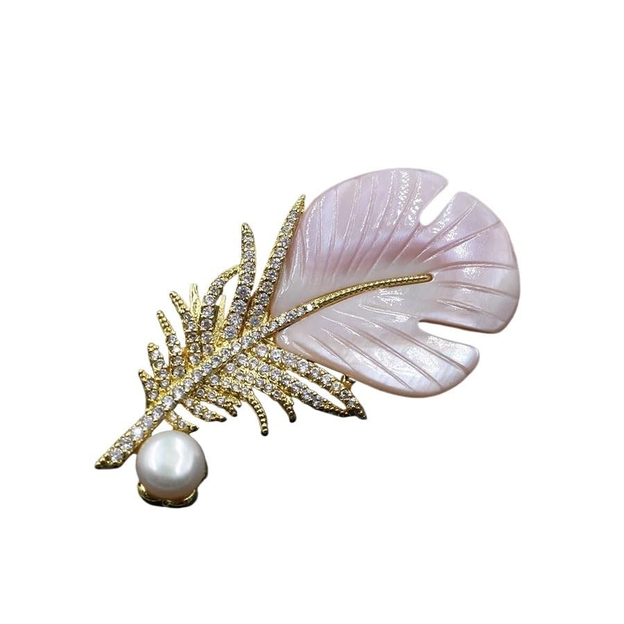 Broche de plumas de pavo real con concha como regalo elegante mujer 5