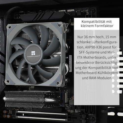 TR-Thermalright AXP90 X36 Chłodnica do procesora CPU - 4 Heatpipes, cichy 92mm wentylator o niskim profilu - 2700U/min, dla AM4/AM5, Intel LGA1851/1700/115x/1200, niski profil ITX chłodnica do PC