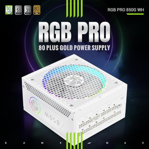 Image of GAMEMAX 850W 80+ Gold Fully Modular White Power Supply, ATX 3.1 Version with LLC + DC-DC Circuit, Full-Range 110-240V, ARGB 140mm Fan with Sync, 105C Mainstream Japanese Capacitors (RGB PRO 850G WH)