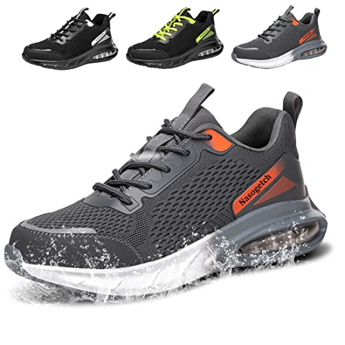 Zapatos de Seguridad Hombre Mujer Impermeable Ligeras Zapatillas de Trabajo con Punta de Acero Comodo Calzado de Seguridad Transpirable Antideslizante 36-76 EU Gris EU 44