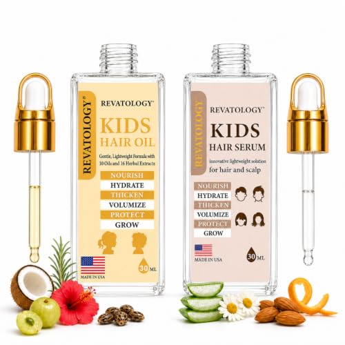 REVATOLOGY Kids & Baby Hair Growth Bundle, Leave-In Hair Serum + Gentle Scalp Hair Oil, 30 Botanicals, Made in USA, Lightweight Daily Care for Dry Scalp, Frizz, Softness & Healthy-Looking Hair