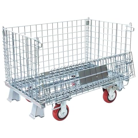MutsMover Collapsible Wire Mesh Container with Casters, 32"x20"x24", 1500 lbs Heavy-Duty Steel Storage Bin, Stackable Industrial Material Handling Cart Cover
