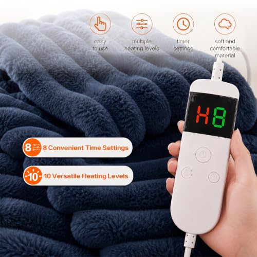Image of Heated Blanket Electric Throw 50″x60 ″Inch - Thick Striped Flannel Electric Blanket,10 Heating Levels, 1-12 Hours Auto Off, Fast Heating Heating Blanket with Overheat Protection.