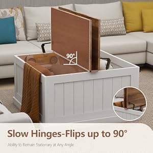 315 Farmhouse Coffee Table with Hidden Storage Square Wood Coffee Table Rustic Coffee Table Cocktail Table with Hinged Flip Tops Center Table for Living Room White