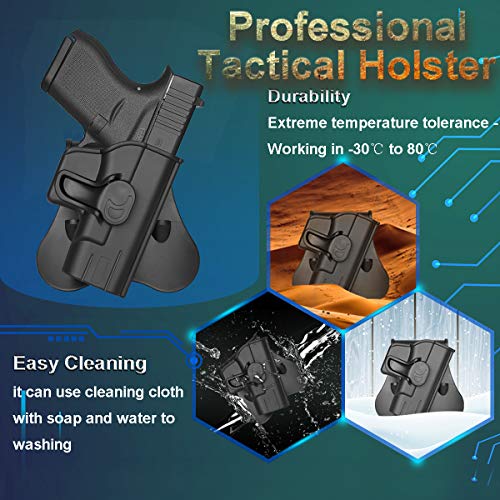 Glock 43 Holster, Owb Paddle Holster For Glock 43 / Glock 43X Pistol-Not Fit Mos, Laser , Rail, Adjustable Cant，Autolock，Finger Release Button Polymer Outside Waistband Tactical Gun Holster-Right Hand #TOP7