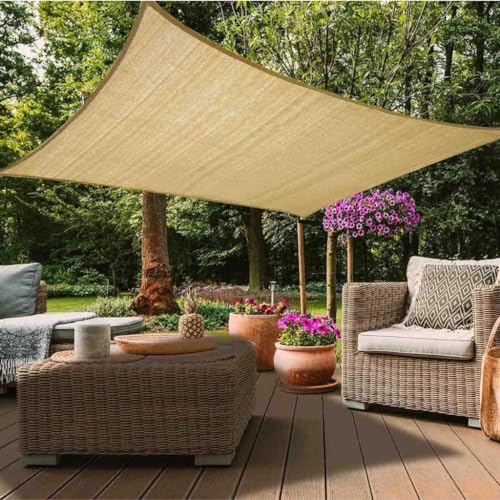 Farm Plastic Supply - Tan/Sand Shade Sail - 90% - (6' x 12') - Sun Shade for Patio, Beach Canopy, Sun Shade, Sail Shade, Outdoor Canopy, Shade Cloth for Garden
