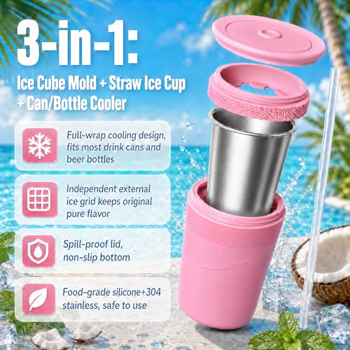 Molde de hielo 3 en 1 con vaso y enfriador universal con pajilla miniatura 2