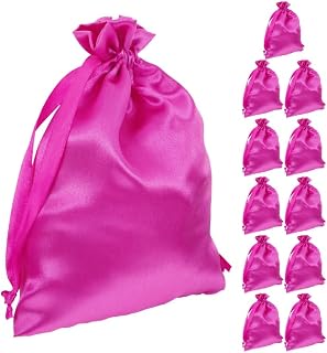 Satin Wig Bags, 12 Pcs Drawstring Satin Bag for Packaging Hair Extensions Wigs Soft Silk Pouches Hair Storage Bags