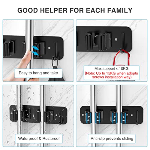 homeasy-Wall-Mount-Mop-and-Broom-Holder-Heavy-Duty-Stainless-Steel-Organizer-Rack-with-Hooks-2-Pack-2-in-1-No-Drill-Screw-Installation-Black