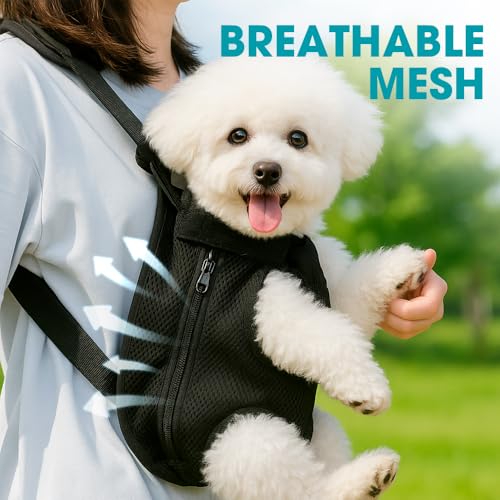 Dog Backpack Carrier, Adjustable Pet Front Carriers, Legs Out Carrying Sling Travel Bag for Small Medium Dogs 7-11 Lbs, Soft Wearable Puppy Chest Carry Backpacks for Walking/Hiking/Camping/Traveling
