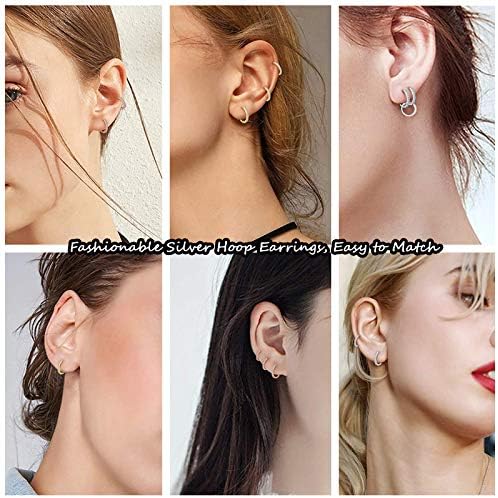 SAKUNALA Silver Hoops Earrings for Women, 3 Pairs 925 Sterling Silver Hoop Earrings Set, Small Unisex Sleeper Huggie Hinged Hoop Earrings, 3 Colors in Silver/Gold/Rose Gold, Diameter in 10/12/14mm