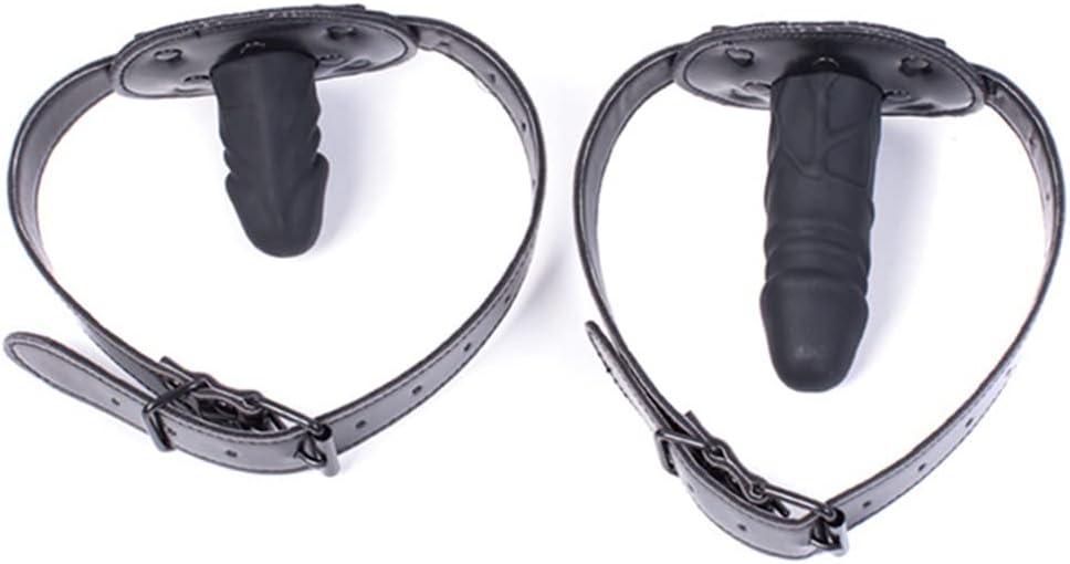 SM Realistic Penis Gag Sex Bondage Mouth Gag with Adjustable Leather Strap for Couple Restraint Set (Length: 6cm, Black)