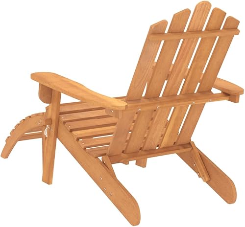 Miniatura 6 de Silla Adirondack plegable de madera de acacia maciza para exteriores, color marrón, cómoda para jardín, patio, muebles para balcón, playa, relajación