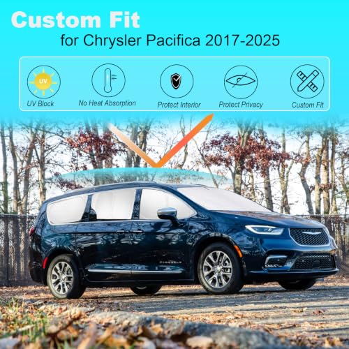 Image of KMF 8pcs Thicken Sun Shades for Chrysler Pacifica 2017-2025 2026 Accessories, Full Car Window Covers Sunshade for Windshield Side Rear, UV Block and Blackout Privacy for Camping Outdoor