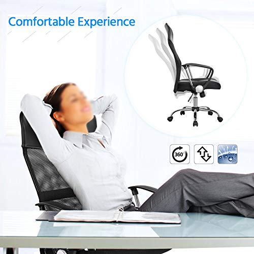 Yaheetech Mesh Back Leather Seat Chair Managerial Office Chair Swivel Desk Chair Adjustable Task Chair Ergonomic Gaming Chair High Back, Black #TOP6