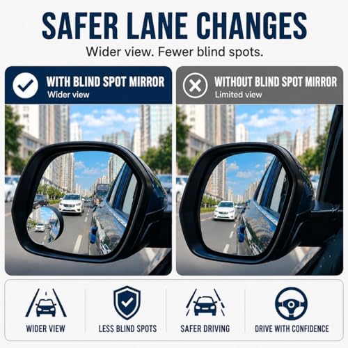 PyraLume Frameless Car Blind Spot Mirror 2 Pack - Premium Convex HD Glass Round Side Blind Spot Mirrors with Wide Angle View, Eliminate Blind Zones & Parking Assistance for Safe Driving - 1