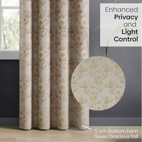 Image of haus & kinder Jacquard Door Curtains 7 Feet Long Pack of 2 Door Curtains, 7 Feet Curtains for Door (Leaf Meadow, Lemon 130x213 CM)