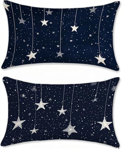 Housse coussin exterieur impermeable 60x90 lin ciel etoile lot de 2