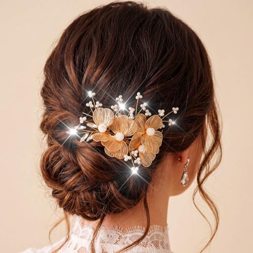 Catery Gold Flower Hair Vine Headband Wedding Hair Pieces for Brides Bridal Hair Accessories for Women