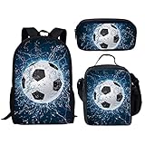 Dellukee Conjunto de mochila de escuela media para niños y niñas, bolsa de almuerzo, soccer 3, Talla única, Viajar