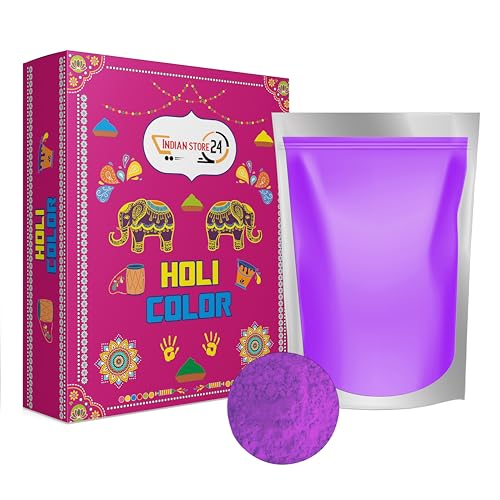 Holi Gulal polvo soluble en agua Festival natural sesión de fotos Rangoli Colores polvo de arco iris bolsa de color sagrado brillo color polvo foto (Púrpura 1kg)