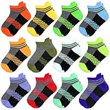 ZERULETS Jungen Sneaker Socken 12 Paar Kinder Kurze Sportsocken mit Fersenzuglas Schwarz Sohle Elastisch Schulkind Socken für Alltag und Sport 31-34