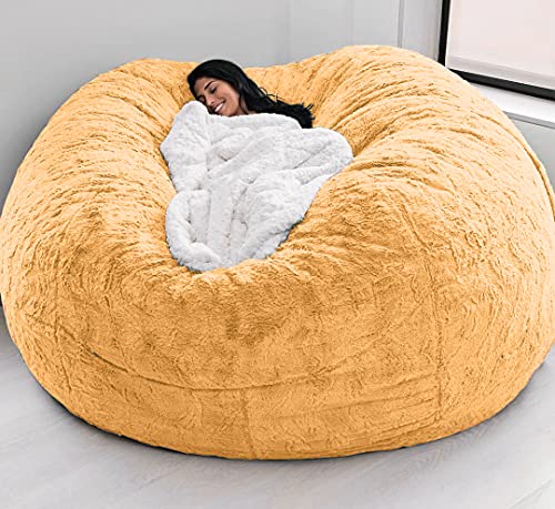 Ekwq Bean Bag Chair Cover,(No Filler) Durable Comfortable Chair Pv Fur Bean Bag Sofas Faux Fur Sofa Living Room Sofa Bed Large Bean Bag Chairs For Adults (6Ft Yellow) #TOP20