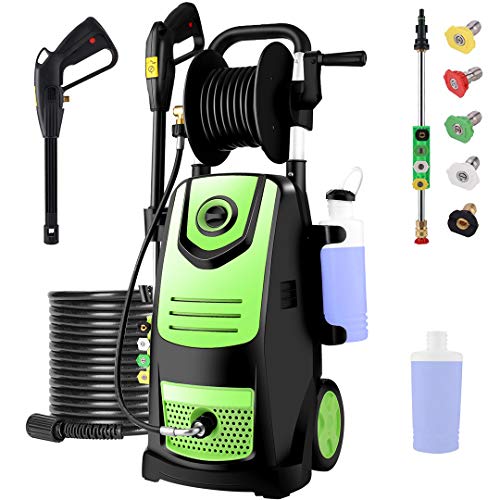 Pressure Washer Suyncll Electric Pressure Washer 1.9GPM Electric Power Washer with Soap Bottle and Hose Reel (Green)