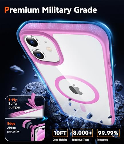 Image of FNTCASE for iPhone 12 Case Clear: iPhone 12 Pro Case Magnetic Phone Cases Compatible with Magsafe Slim Anti Yellowing Military Grade Drop Protection Rugged Protective Transparent Cover (B-Pink)