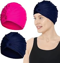mizikuu 2 Piezas Gorro de Baño, Gorro de Natación de Adulto con Elasticidad Ajustable, Gorros De Baño para Mujer, Gorro Piscina De Pelo Largo Cómodo y Transpirable SPA De Playa, Azul y Rosa