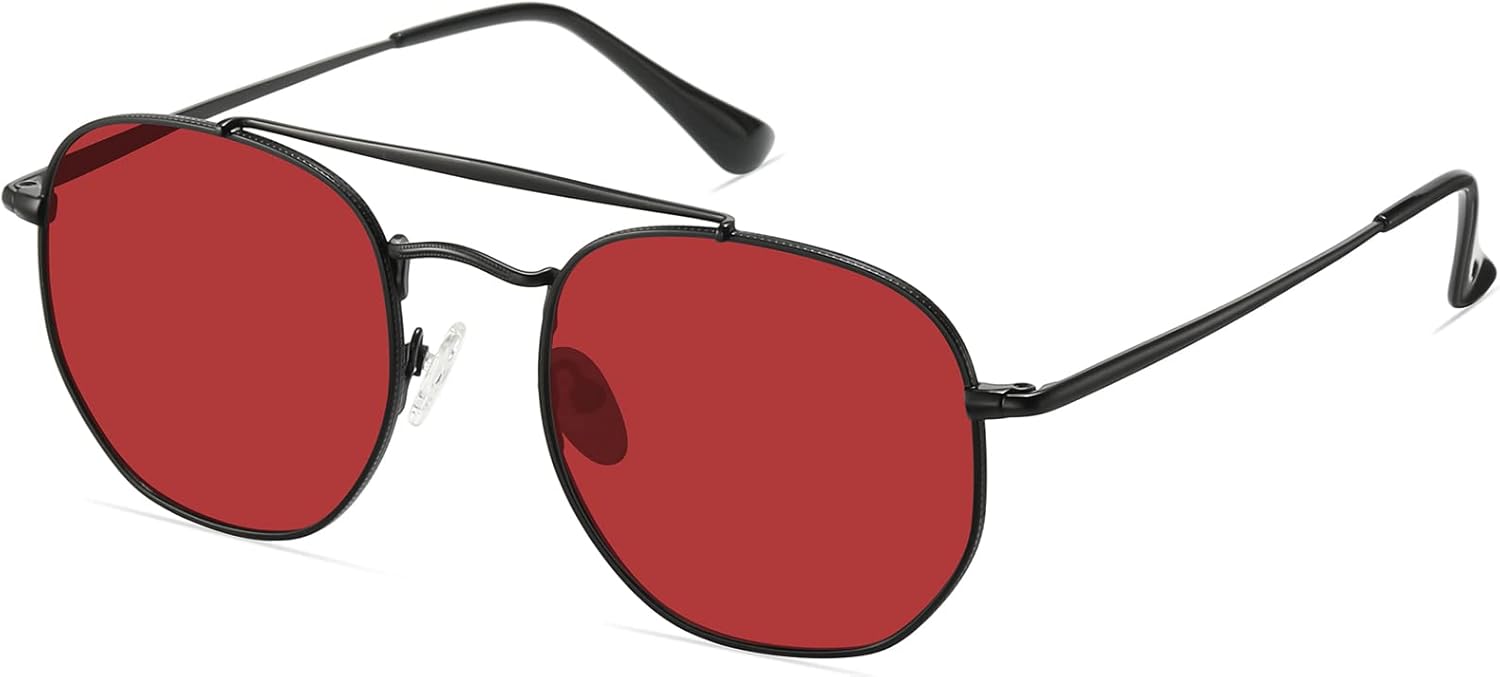 FOZONO Gafas de sol polarizadas hexagonales para mujeres y hombres gafas de sol retro de doble puente