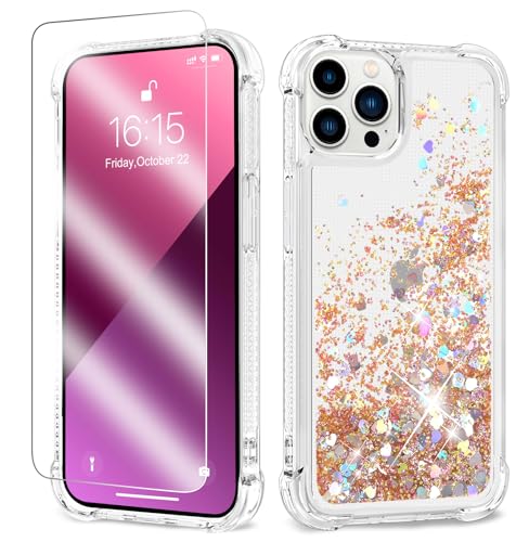 ANSHOW for iPhone 16 Pro Case Glitter, Shockproof Clear TPU for iPhone 16 Pro with One Screen Protector, Bling Glitters Case for Women, Gold by ANSHOW - Used condition - US$10.39