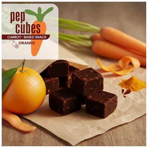 Image of PEPCUBES Carrot Snack Bites, Orange Flavor (8 Pack), Soft, Chewy, Real Ingredients, Naturally Sweetened, High Fiber, Steady Energy, Gluten Free, Dairy Free, Low Calorie, Plant Based, Gut-Friendly, Vegetarian Friendly | 8 ct, 1.06 oz each