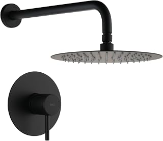 IMEX - Ducha Empotrada Negra Monomando | Conjunto de Grifería Empotrado con Rociador Antical Efecto Lluvia | Columna Ducha Empotrada con Grifo en Latón y Acero Inox S.304 (SIN ALCACHOFA)
