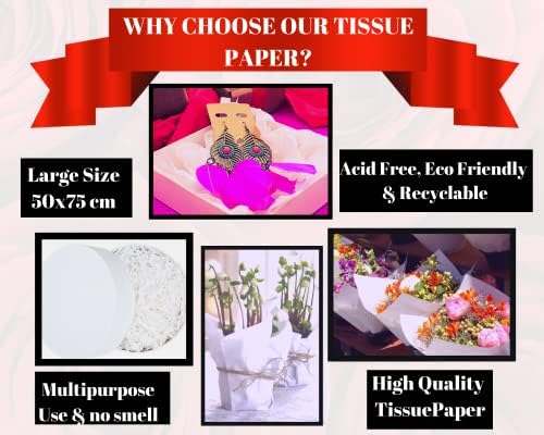 42 Large White Tissue Paper Sheets for Packaging, 50X75CM Tissue Paper for Wrapping Gifts with Stickers, Acid Free Tissue Paper for Packing Clothes