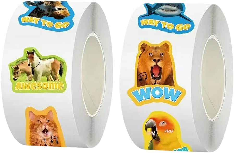 2 Rolls Funny Animals Stickers 20 Designs Fidget Inspiring Stickers Self-Adhesive Positive Sayings Accents Boost Self-Esteem, Self-Confidence Family Party Game Bag Supplies
