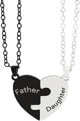 FORUBUS 2pcs Heart Puzzle Pendant Necklace Set for Family Matching Necklaces for Mother and Son, Father and Daughter, or Brother and Sister