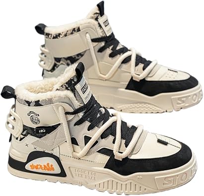 Mens Winter Fashion Skateboard Sneakers High-Top Snow Boots Slip-Resistant Rubber Sole & Lace-Up Design for Hiking, Outdoor, Casual Wear