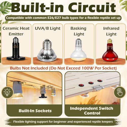 Image of PROLEE Bearded Dragon Tank, Lizard Tank with Clear Tempered Glass, Anti-Scratch Reptile Enclosure, Reptile Tank Built-in Light Fixtures with Switch (48X20X20inch,80 Gallons)