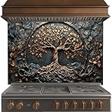 Tree of Life Tempered Glass Backsplash for Kitchen, Easy to Clean Glass Backsplash, 10K UV Printing Stove Backsplash, Personalized Oven Backsplash, Easy Multi-Mount Kitchen Backsplash