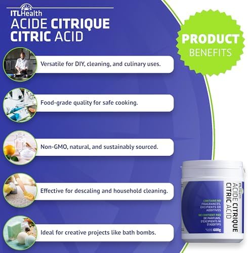 ITL Health Citric Acid Powder 600g - Pure, Food-Grade Quality for DIY Bath Bombs, Descaling & Household Cleaning, Non-GMO, Cleaner, Natural Ingredient for Cooking & a Variety of Home Uses — view 2