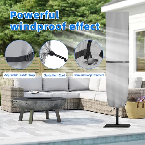 Zenicham Parasol Cover - 600D Waterproof Outdoor Umbrella for Patio With Sturdy Zipper, Anti-UV Cover Fits for Double-Sided 15 Ft Umbrella