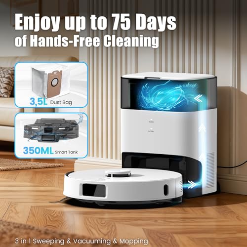 Image of FIXR T30+ Self Emptying Robot Vacuum & Mop Combo with 12,000Pa, Robotic Vacuums Cleaner for Pet Hair, No-Collision Obstacle Avoidance, 75-Day Capacity, Carpet Detection, Anti-Tangle, 240-Min Runtime
