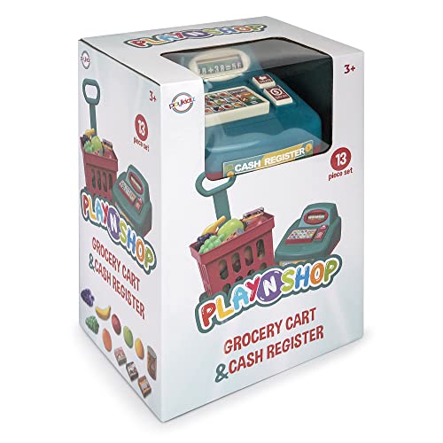 Playkidz Toddlers Toy Shopping Cart Play Set - 12 Piece Small Size Toy Shopping Basket With Cash Register, Pretend Play Food Items – Realistic Kitchen Accessories For Toddlers Ages 1-3 #TOP7