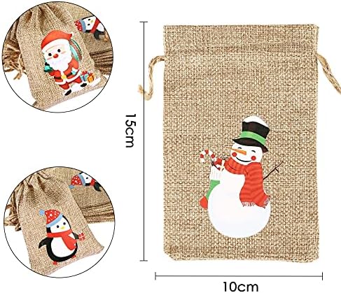 AUERVO 24pcs Christmas Jute Burlap Bags, Xmas Jute Linen Burlap Drawstring Gift Candy Pouch Snack Sack Craft Goodie Bags for kids Xmas Party Favors