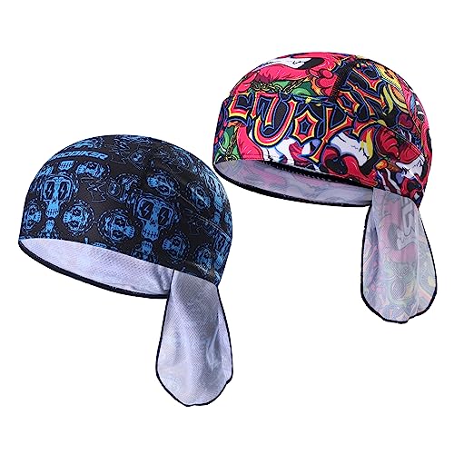 HEROBIKER Sweat Wicking Skull Cap Beanie Bandana Do-Rags Helmet Liner Outdoor Running Adjustable Breathable Quick Drying (Blue&Red)