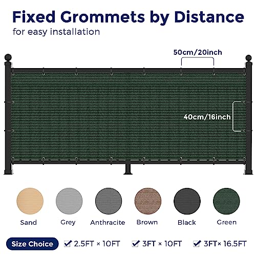 Duerer Balcony Screen Privacy Fence Cover 2.5' x 10' Green Fence Netting Mesh Shade Cloth Fabric UV Protection for Apartment Balcony Railing Porch Outdoor, Backyard, Patio, Included Cable Ties Rope by Duerer - Image 3