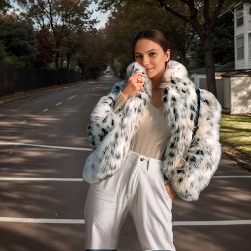 DJBM Women Artificial Fur Lapel Coat Deluxe Furry Leopard Opening Jacket Warm Sexy Dressy for Evening Nightclub2