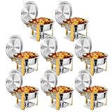 ROVSUN Gold Chafing Dishes for Buffet, 6QT 8 Pack Round Stainless Steel Chafing Dish Set with Lid Holder, Buffet Warmer Set with Stackable Design for Parties Christmas Gatherings Catering Events