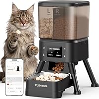PalNests Dual Chamber Automatic Cat Feeder, Smart WiFi Pet Food Dispenser with 2.4&5G WiFi App, Custom Schedule & Portion Control for Dry Food and Treats, 4L, Black